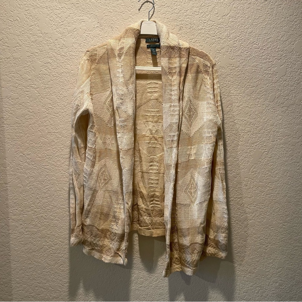 Lauren Ralph Lauren 100% linen Aztec/Southwestern print open front cardigan, M